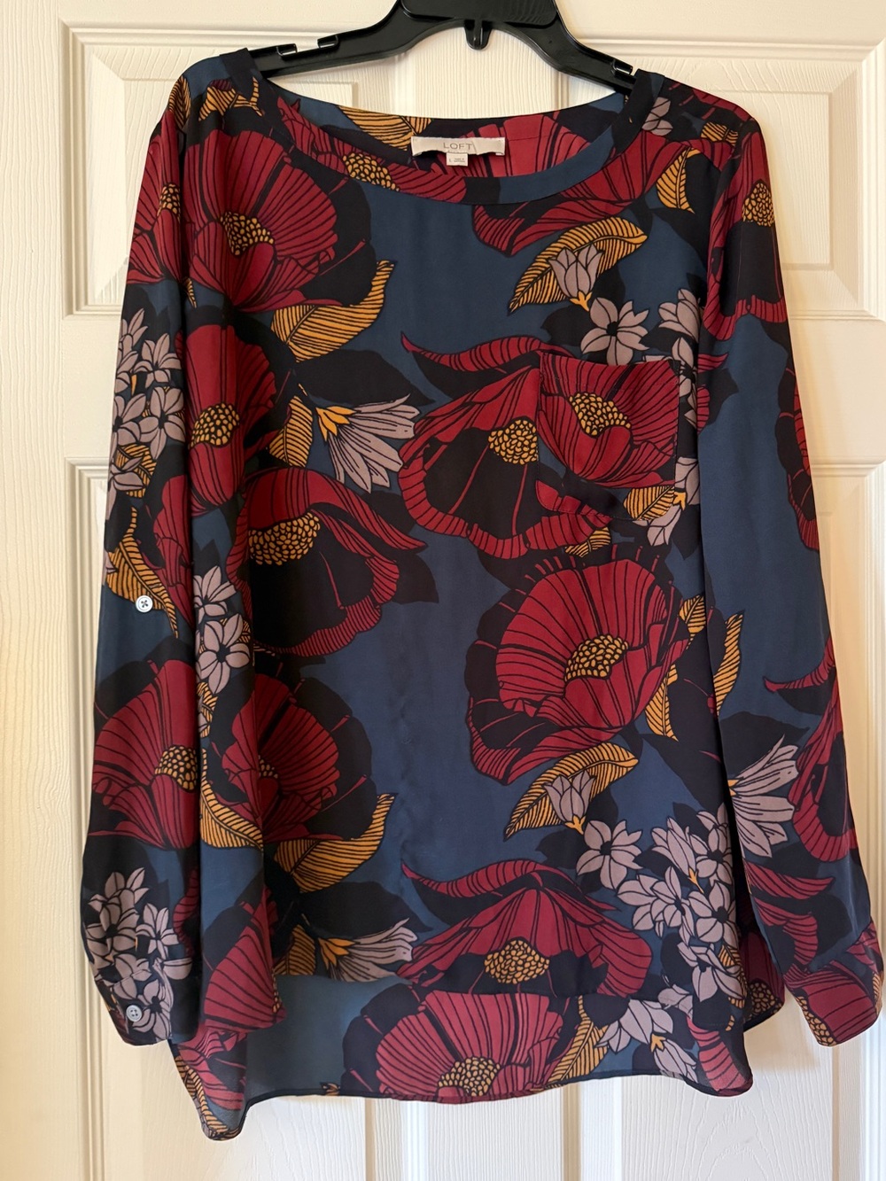 LOFT Floral Blouse in Red and Gold